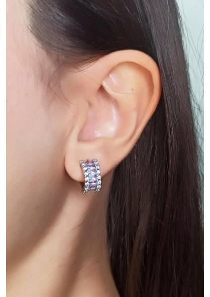 Kadın Vip Seri Baget Zirkon Taşlı Sedefli Minimal Model Çivili 2'li Set Küpe