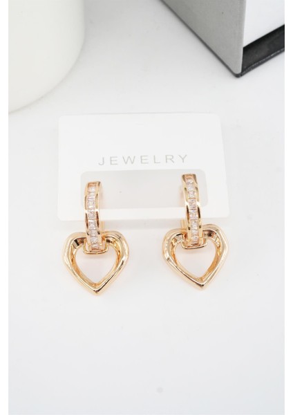Kadın Vip Seri Baget Zirkon Taşlı Sallantılı Kalp Model Klipsli 2'li Set Küpe modelleri