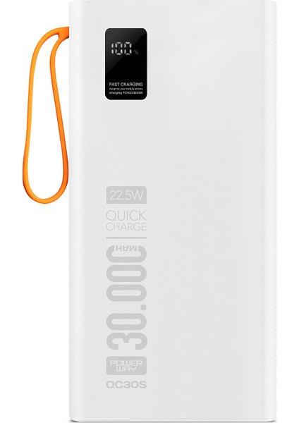 30.000 Mah Pd 22.5W Dahili Kablolu Hızlı Şarj LED Fener Gerçek 30.000 Mah QC30S Powerbank