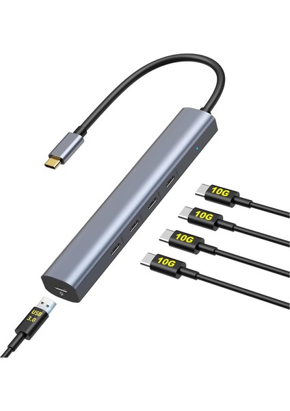 Nr7 5in1 Type-C Hub To 4 Adet Type-C Pd 60W Port 1 Adet USB 3.0 Port 10GBPS Veri Aktarım Hızı Alüminyum Kasa