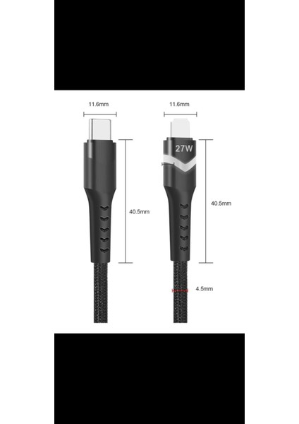 Nr8 iPhone Uyumlu Lightning Kablo 27W Pd Type-C Quick Charge Hızlı Şarj LED Işıklı Örgü Kablo