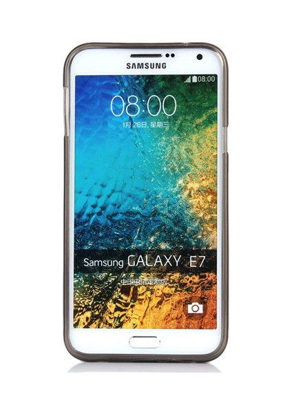 Samsung Galaxy E7 (E700) Kılıf Soft Silikon Şeffaf-Siyah Arka Kapak