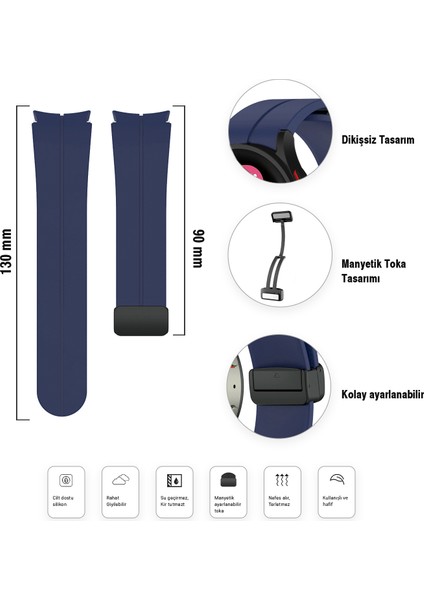 Samsung Galaxy Watch 5 (40MM) Uyumlu Kordon Su Geçirmez Silikon Spor Kordonu, Kolay Takma/çıkarma, Metal Manyetik Özellikli modelleri