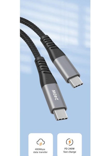 NR10 Type-C To Type-C iPhone Android Uyumlu 240W Pd Hızlı Şarj Örgü Kablo