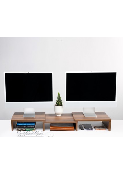 Çift Monitör Standı Ekran Yükseltici Bilgisayar Masaüstü Düzenleyici Organizer