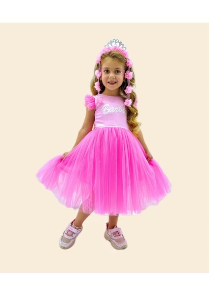 Barbie Baskı Pembe Tüllü Abiye Elbise fiyatları