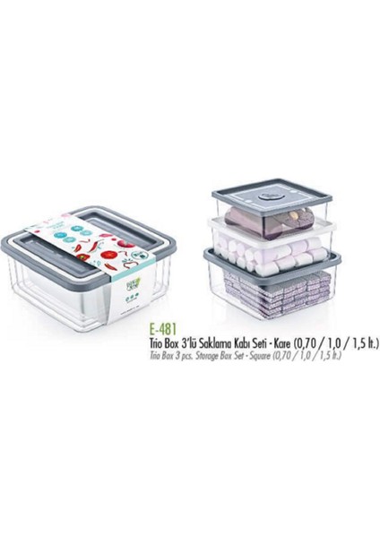 Poly Time 3'lü Plastik Saklama Kabı Seti 0,7 lt + 1 lt + 1,5 lt