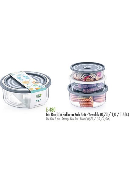 Poly Time 3'lü Plastik Saklama Kabı Seti 0,7 lt + 1 lt + 1,5 lt