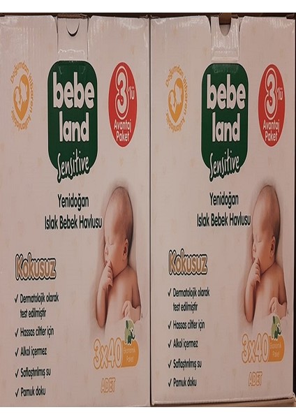 Yenidoğan Islak Bebek Havlusu Bebe Land Sensitive (3 x 40) Lı 3 Lü Avantaj Paket 2 Li