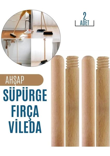 2 Li Set Ahşap Mop Süpürge Sapı Griselda Design 718955