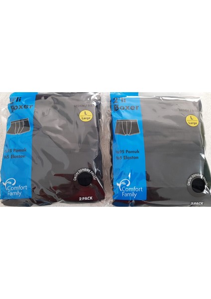 Erkek Boxer Comfort Family 2 Li Paket 2 Adet (4 Adet) Siyah