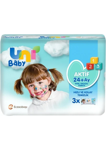 Uni Baby Aktif Bebek 3 lü Islak Mendil 24+ Ay 3x52 Adet