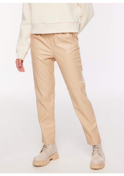 Lastikli Bel Basic Bej Kadın Pantolon FC3WL-PNT27 modelleri