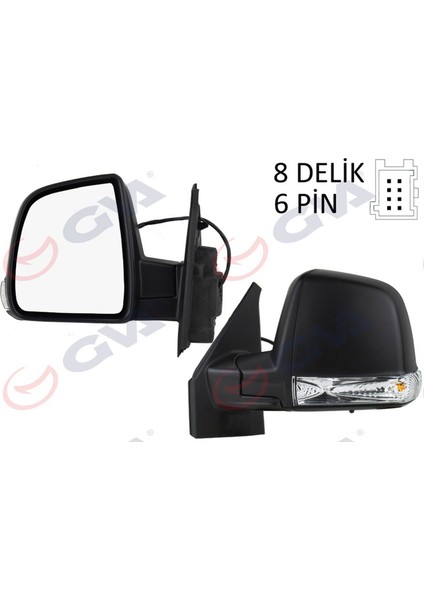 Diş Dikiz Aynasi Sol Doblo 11 Elektrikli Sinyalli Siyah Kapakli Tek Cam Konveks 6 Fiş VM-668EHL