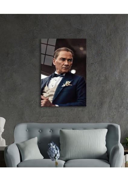 Yapay Zeka 23 Nisan Atatürk Portresi Sevgililer Günü Cam Tablo Ev ve Ofis Duvar Dekoru