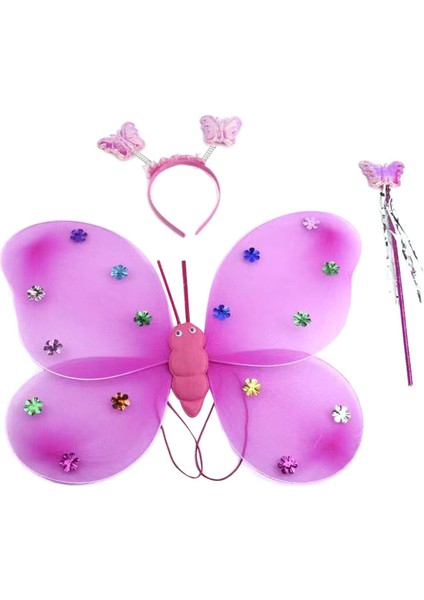 Kelebek Kanatlı Set Simli Pembe