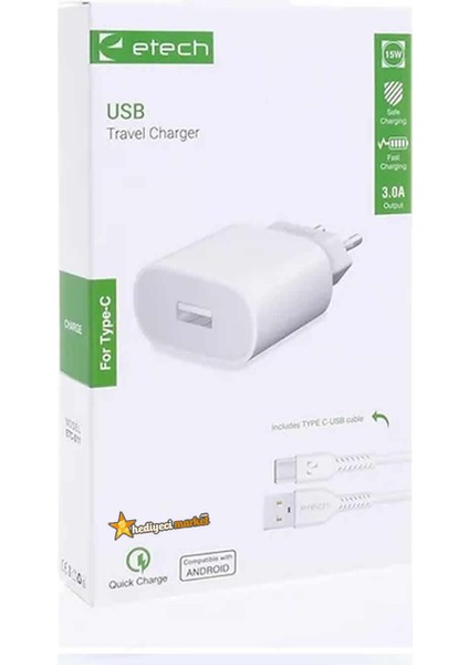ETC-011 3.0A 15W / 18W Type-C Hızlı Şarj Cihazı Seti