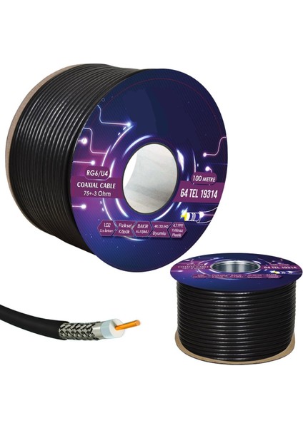 Digitürk Sıkmalı F Konnektörlü L Tipi A+++ Hazır Uydu Anten Kablosu Folyolu Rg6 Siyah Renk 2 M modelleri