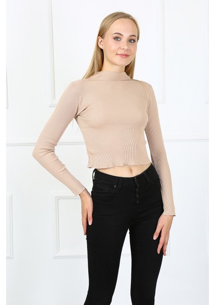 Kadın Crop Kaşkorse Bluz 23511 -Vizon