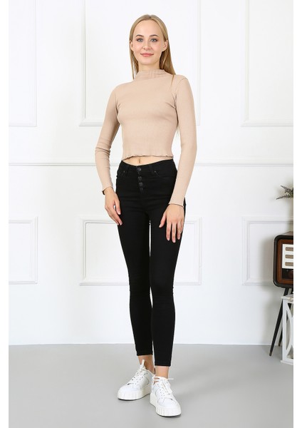 Kadın Crop Kaşkorse Bluz 23511 -Vizon