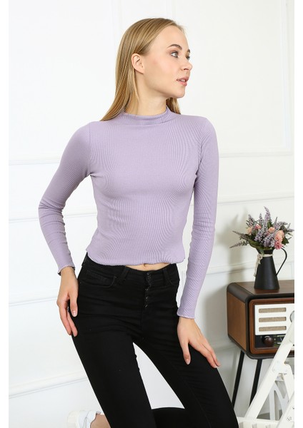 Kadın Crop Kaşkorse Bluz 23511 -Lila