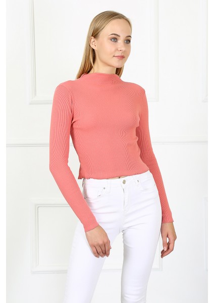 Kadın Crop Kaşkorse Bluz 23511 -Gül Kurusu