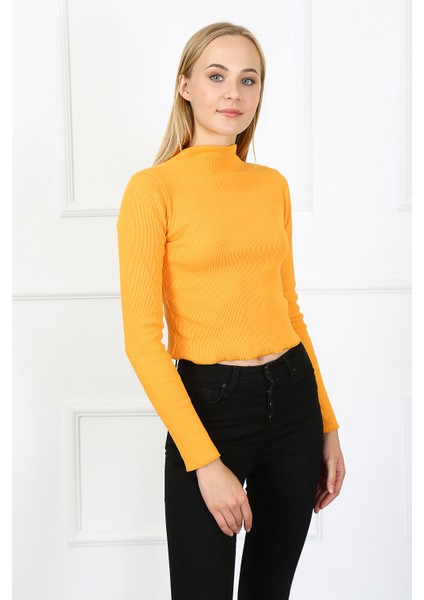 Kadın Crop Kaşkorse Bluz 23511 -Turuncu