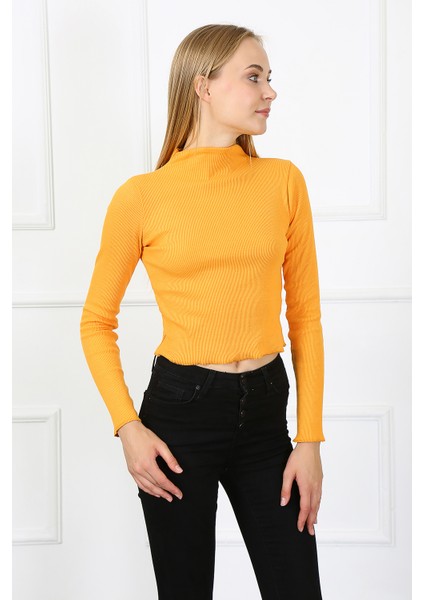 Kadın Crop Kaşkorse Bluz 23511 -Turuncu