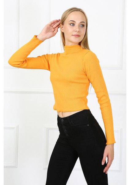 Kadın Crop Kaşkorse Bluz 23511 -Turuncu