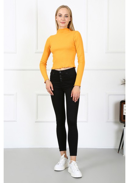 Kadın Crop Kaşkorse Bluz 23511 -Turuncu