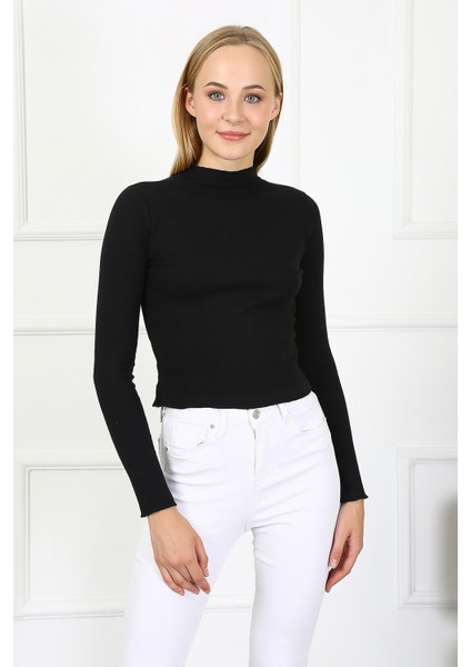 Kadın Crop Kaşkorse Bluz 23511 -Siyah