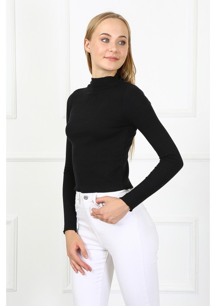 Kadın Crop Kaşkorse Bluz 23511 -Siyah