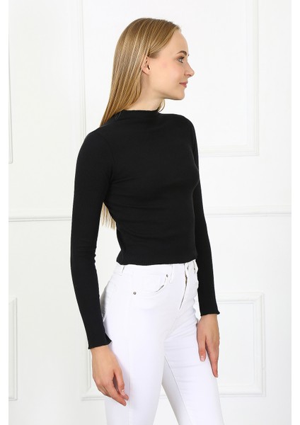 Kadın Crop Kaşkorse Bluz 23511 -Siyah