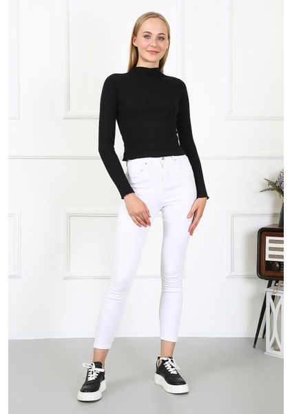 Kadın Crop Kaşkorse Bluz 23511 -Siyah
