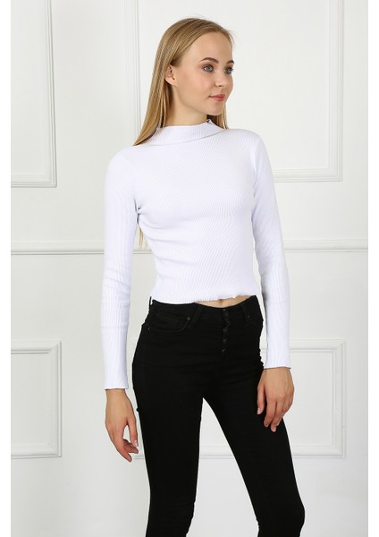 Kadın Crop Kaşkorse Bluz 23511 -Beyaz