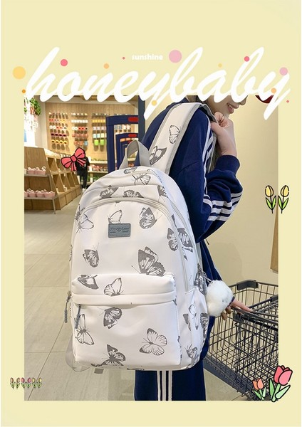 Mori Kampüs Sırt Küçük Taze Kelebek Baskı Öğrenci Okul Sevimli Ortaokul Öğrencisi Sırt Çantası (Yurt Dışından) modelleri