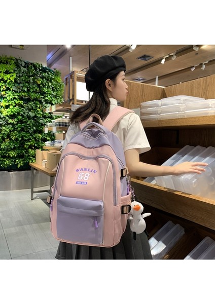 Üniversite Öğrencisi Sırt Kadın Büyük Kapasiteli Ekleme Kontrast Eğlence Lise Öğrencisi Okul Modaya Uygun Çantası (Yurt Dışından) modelleri