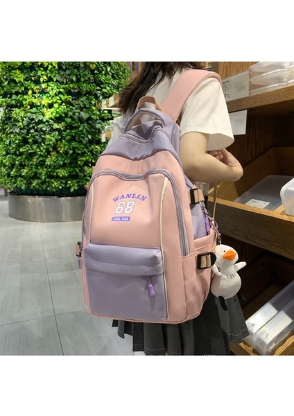 Üniversite Öğrencisi Sırt Kadın Büyük Kapasiteli Ekleme Kontrast Eğlence Lise Öğrencisi Okul Modaya Uygun Çantası (Yurt Dışından) fırsatları