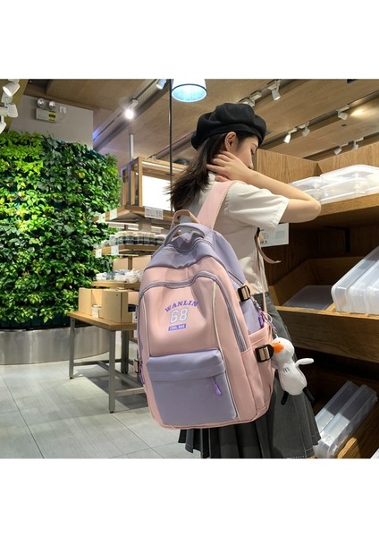 Üniversite Öğrencisi Sırt Kadın Büyük Kapasiteli Ekleme Kontrast Eğlence Lise Öğrencisi Okul Modaya Uygun Çantası (Yurt Dışından) indirimleri