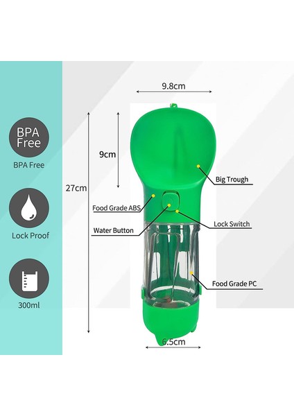 Köpek Pet Su Şişesi Su Sebili, Açık Hava, Yürüyüş Gezileri Için Uygun (300ML / Yeşil) (Yurt Dışından) fiyatları