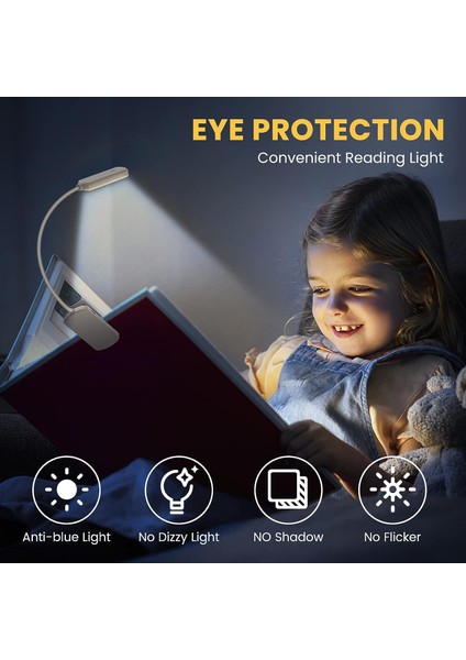 Okuma Işığı, 9 LED Okuma Işığı USB Şarj Edilebilir Klipsli Lamba, 360° Esnek Boyun, 3 Sıcaklık (Yurt Dışından) modelleri