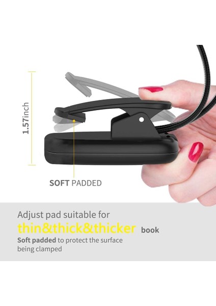 Kitap Okuma Işığı 3 Parlaklık Modu, 360° Esnek Boyun Mini Kelepçe Gece Lambası (Yurt Dışından)