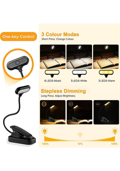 Kitap Okuma Işığı 3 Parlaklık Modu, 360° Esnek Boyun Mini Kelepçe Gece Lambası (Yurt Dışından) fiyatları