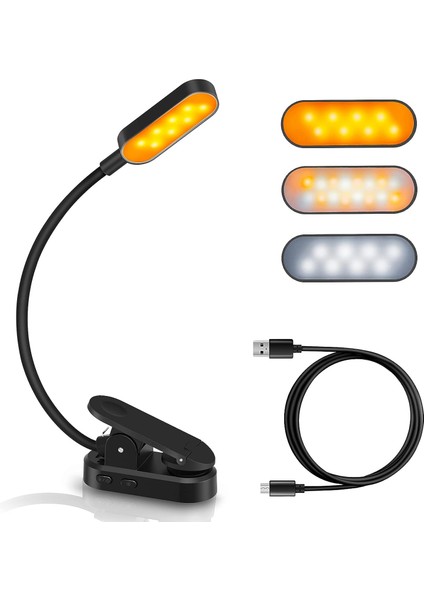 Okuma Işığı 16 LED Okuma Işığı USB Şarj Edilebilir Klipsli Lamba 9 Parlaklık Modu ve 3 Sıcaklık Ayarı (Yurt Dışından)