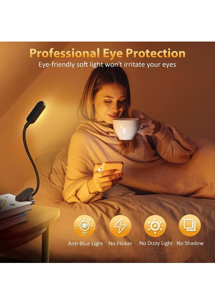 Okuma Işığı 16 LED Okuma Işığı USB Şarj Edilebilir Klipsli Lamba 9 Parlaklık Modu ve 3 Sıcaklık Ayarı (Yurt Dışından) fırsatları