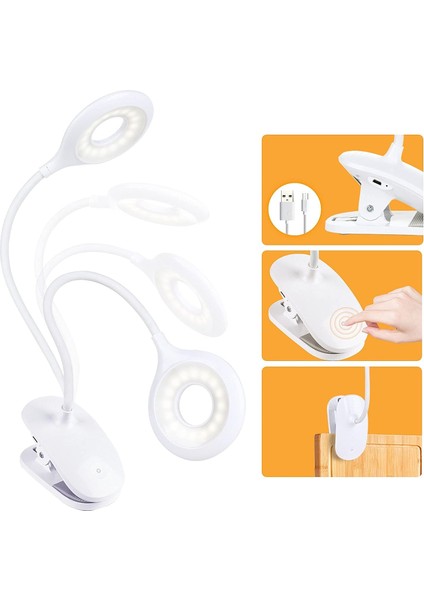 LED Masa Lambası, Okuma Lambası 1200MAH Şarj Edilebilir 16 LED 3 Parlaklık Kelepçe Lambası (Yurt Dışından)