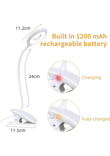 LED Masa Lambası, Okuma Lambası 1200MAH Şarj Edilebilir 16 LED 3 Parlaklık Kelepçe Lambası (Yurt Dışından) indirimleri