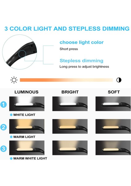 LED Boyun Okuma Lambası, Kısılabilir Masa Lambası, 3 Renk, Kol Lambası (Yurt Dışından) fiyatları