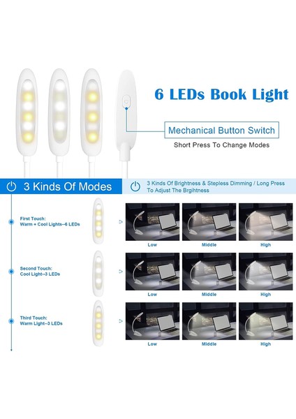 Okuma Lambası Siyah, 6 Led'li USB Şarjlı Okuma Işığı Lambası (Yurt Dışından) fiyatları