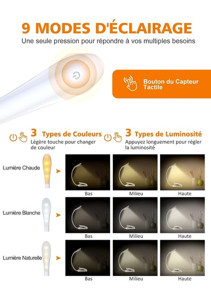 Okuma Işığı, 9 Aydınlatma Modlu 7 LED USB Şarj Edilebilir Klip Kitap Işığı (3 Renk) (Yurt Dışından) fiyatları